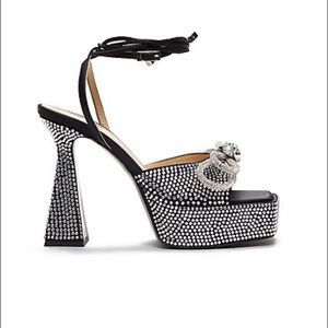 MACH & MACH Black Crystal-Embellished Platform Sandals with Rhinestone Buckle